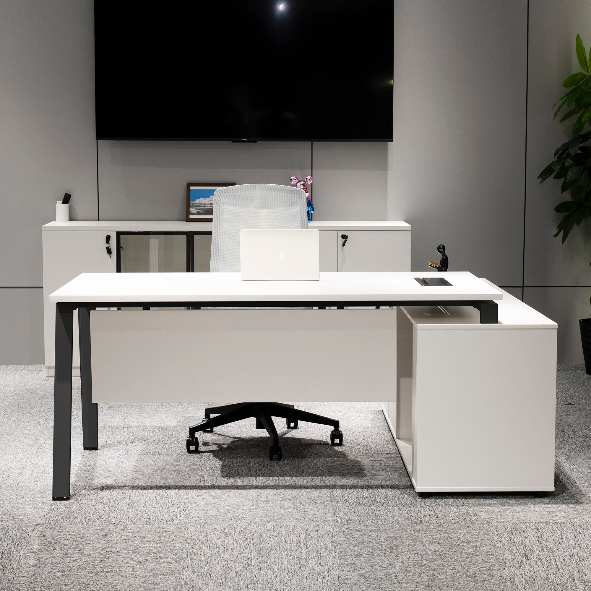 ASPEN Executive Desk Reversible 220-240cm White & Black - Modern Office Desk for Home & Business Workspace
