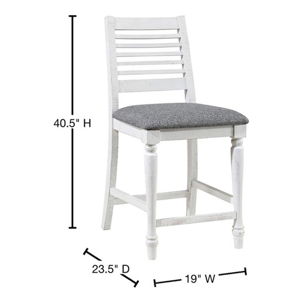 Furniture of America Treon Wood Padded Counter Height Bar Stools - Set of 2 Antique White Kitchen Island Chairs for Dining Room & Breakfast Nook