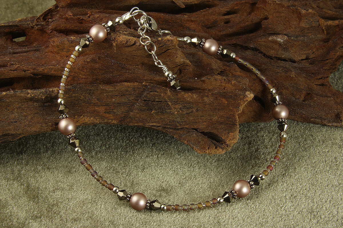 Elegant Bronze Almond Pearl Beaded Anklet for Women - Boho Chic Ankle Bracelet for Summer, Beach & Festival Jewelry