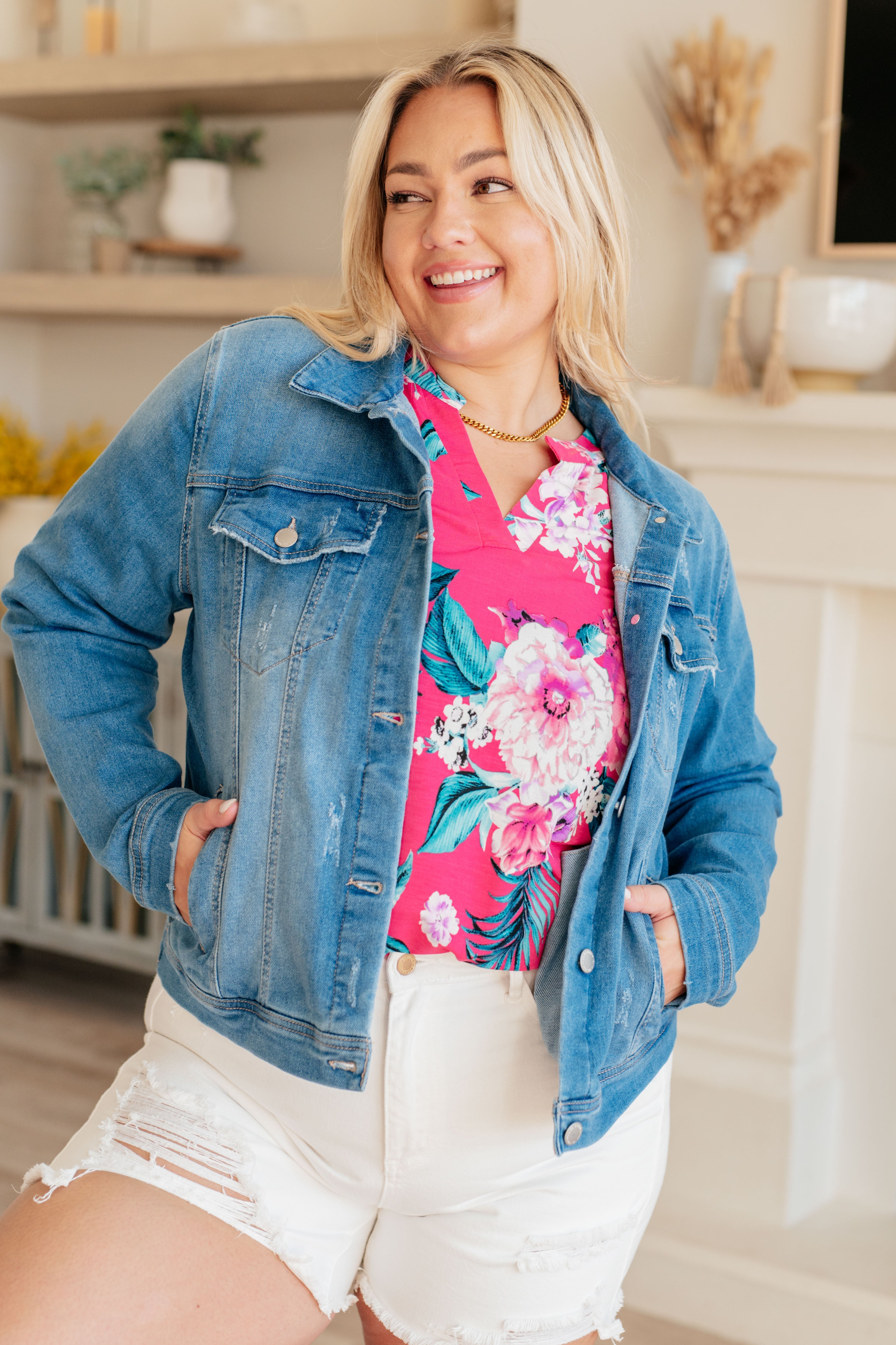 Dear Scarlett Magenta and Teal Tropical Floral Lizzy Top - Women's Summer Blouse for Beach Vacation & Boho Outfits
