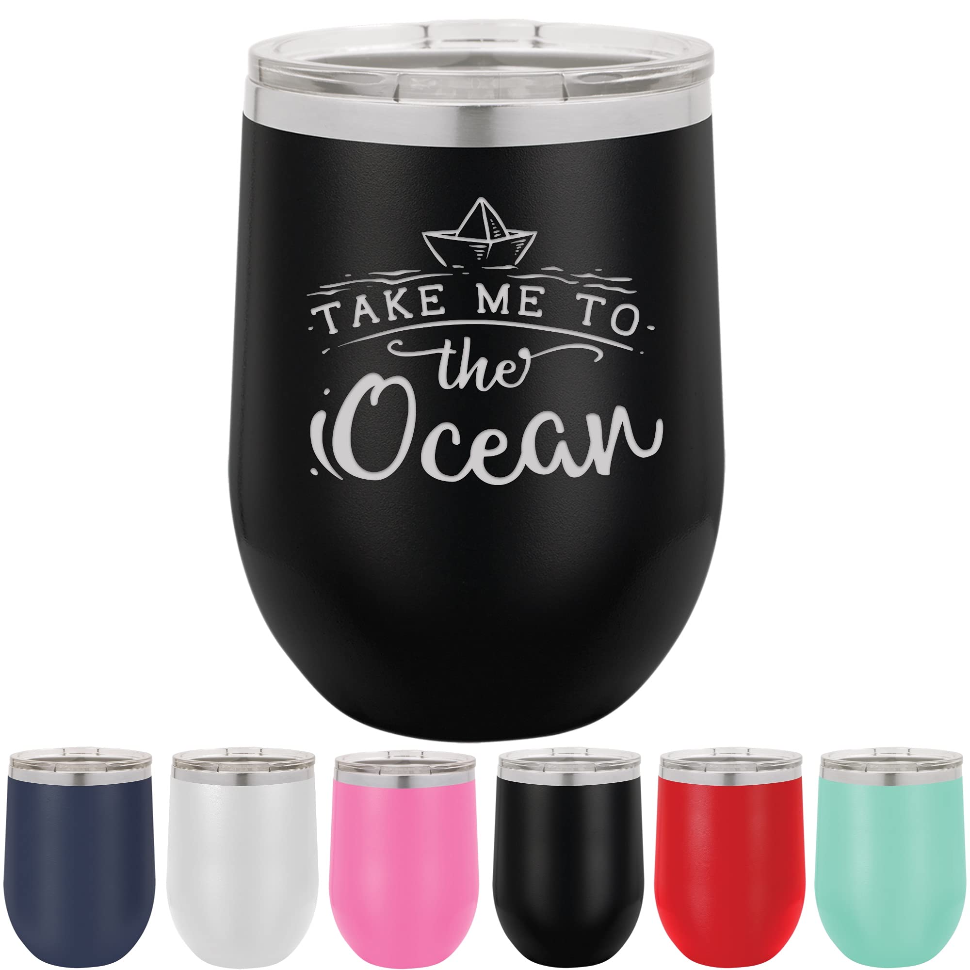 12oz Stainless Steel Vacuum Insulated Wine Tumbler with Lid - Leakproof Summer Beach & Pool Drinkware for Outdoor Activities (Black)