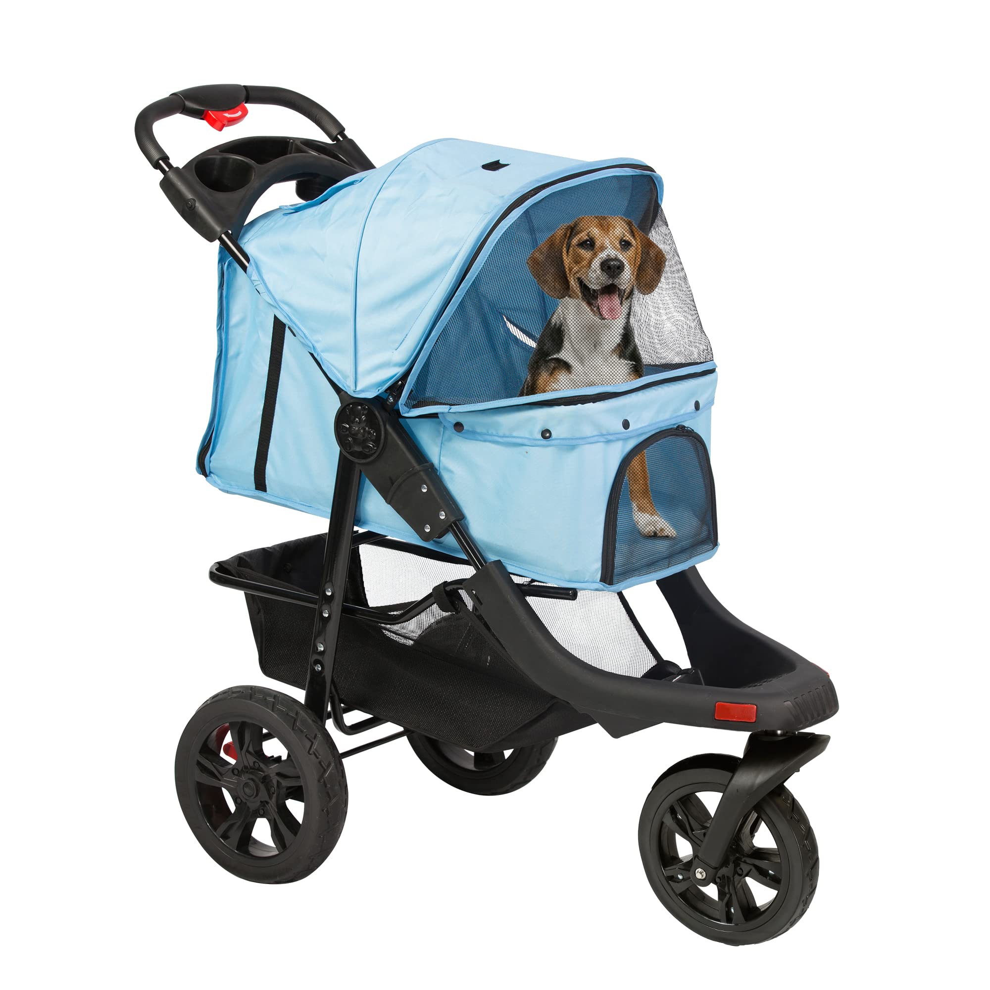 3-Wheel Foldable Pet Stroller for Small & Medium Dogs & Cats - Lightweight Jogger Stroller with Storage Basket & Waterproof Design - Perfect for Outdoor Walks, Park Visits & Travel (Blue)