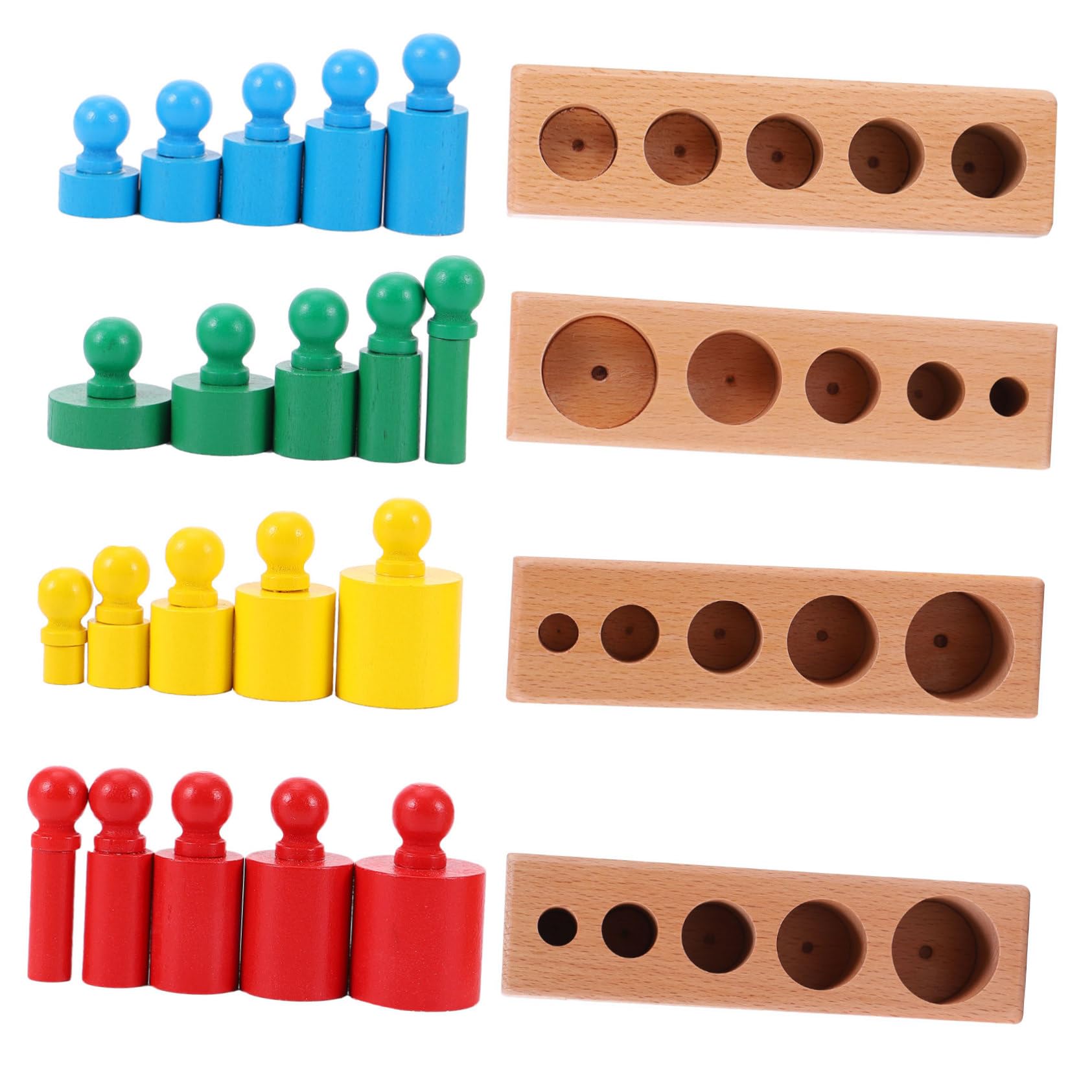 Montessori Wooden Cylinder Blocks - Sensorial Educational Toy for Preschool Learning, Math & Puzzle Teaching Aids - Perfect for Toddler Sensory Development & Early Childhood Education (Set of 4 Mini Cylinders) - Great for Homeschool, Classroom & Interactive Play