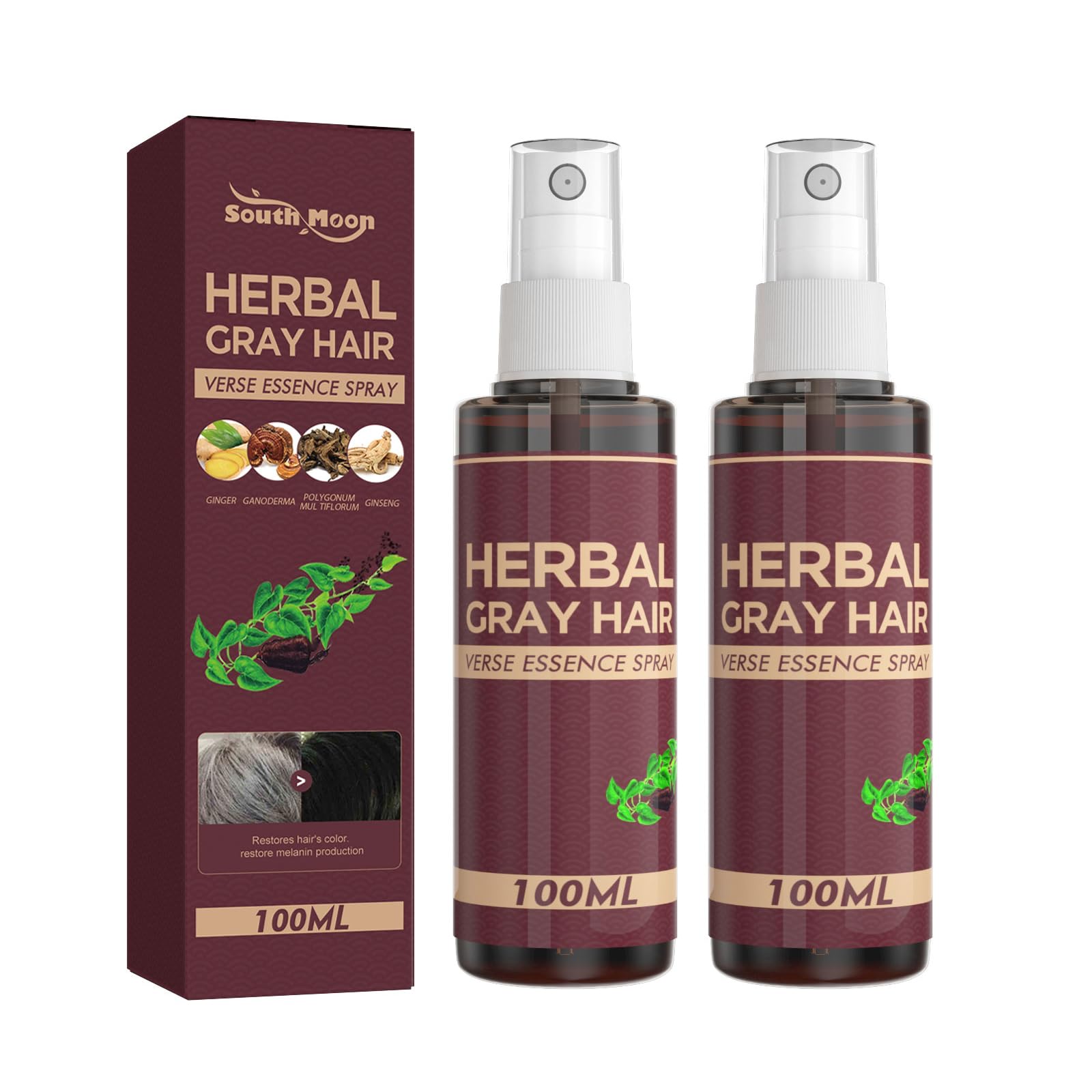 Natural Herbal Gray Hair Reversal Conditioner & Coloring Essence Spray - Darken Hair, Reverse Grey Hair for Men & Women - Perfect for Daily Use & Salon Styling