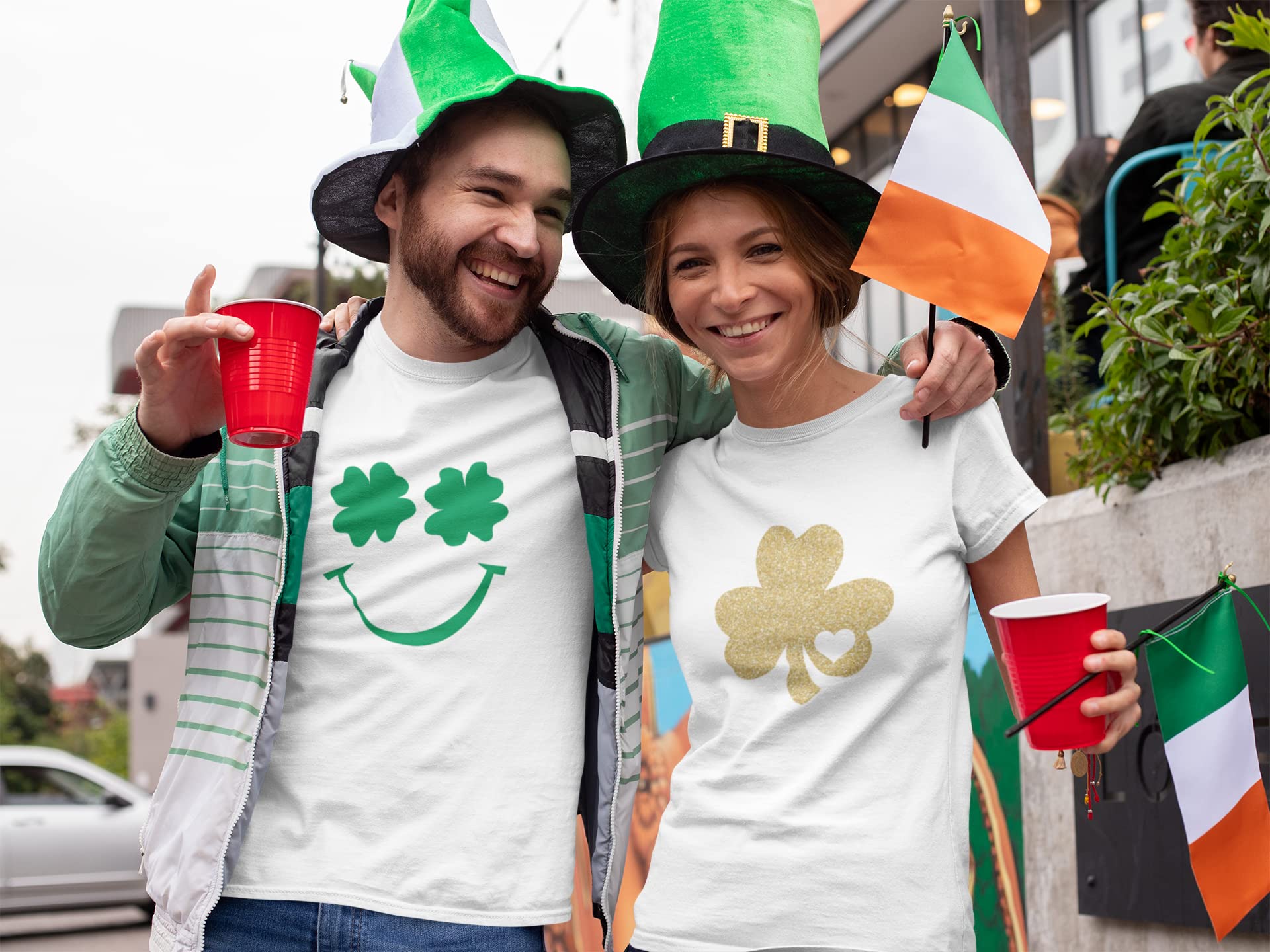 Shamrock Heart Iron On Decal - St Patrick's Day Shirt Transfer with Glitter (Emerald Green) | DIY Clover Patch for T-Shirts, Hats & Bags | Quick 5-Minute Application for St Paddy's Day Outfits & Good Luck Four Leaf Designs
