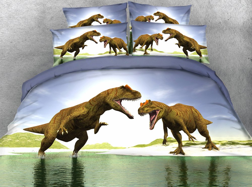 Newrara 3D Dinosaur Printed 100% Cotton Duvet Cover Set - 4 Piece Full Size Bedding Set with Pillowcases | Kids Room Decor, Boys Bedroom Theme, Jurassic Themed Bedroom Accessories