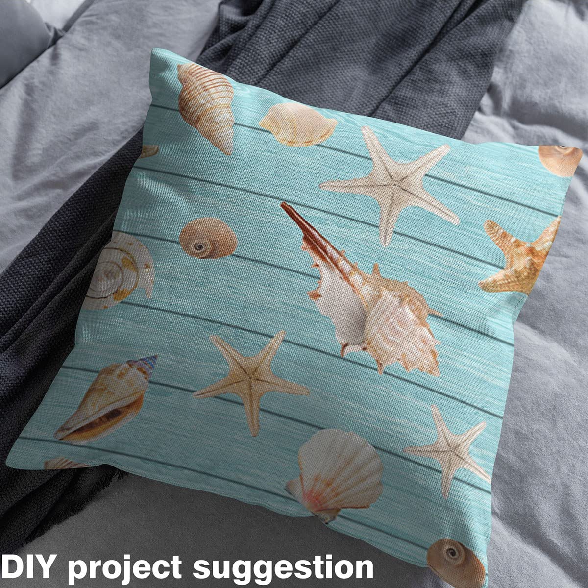 Ocean Starfish Upholstery Fabric by The Yard - Waterproof Beach & Sea Shell Decor Fabric for Chairs, Marine Nautical Home Decor (1 Yard, Tan Turquoise) - Perfect for Outdoor Furniture, Pillows, and Coastal-Themed Interior Design