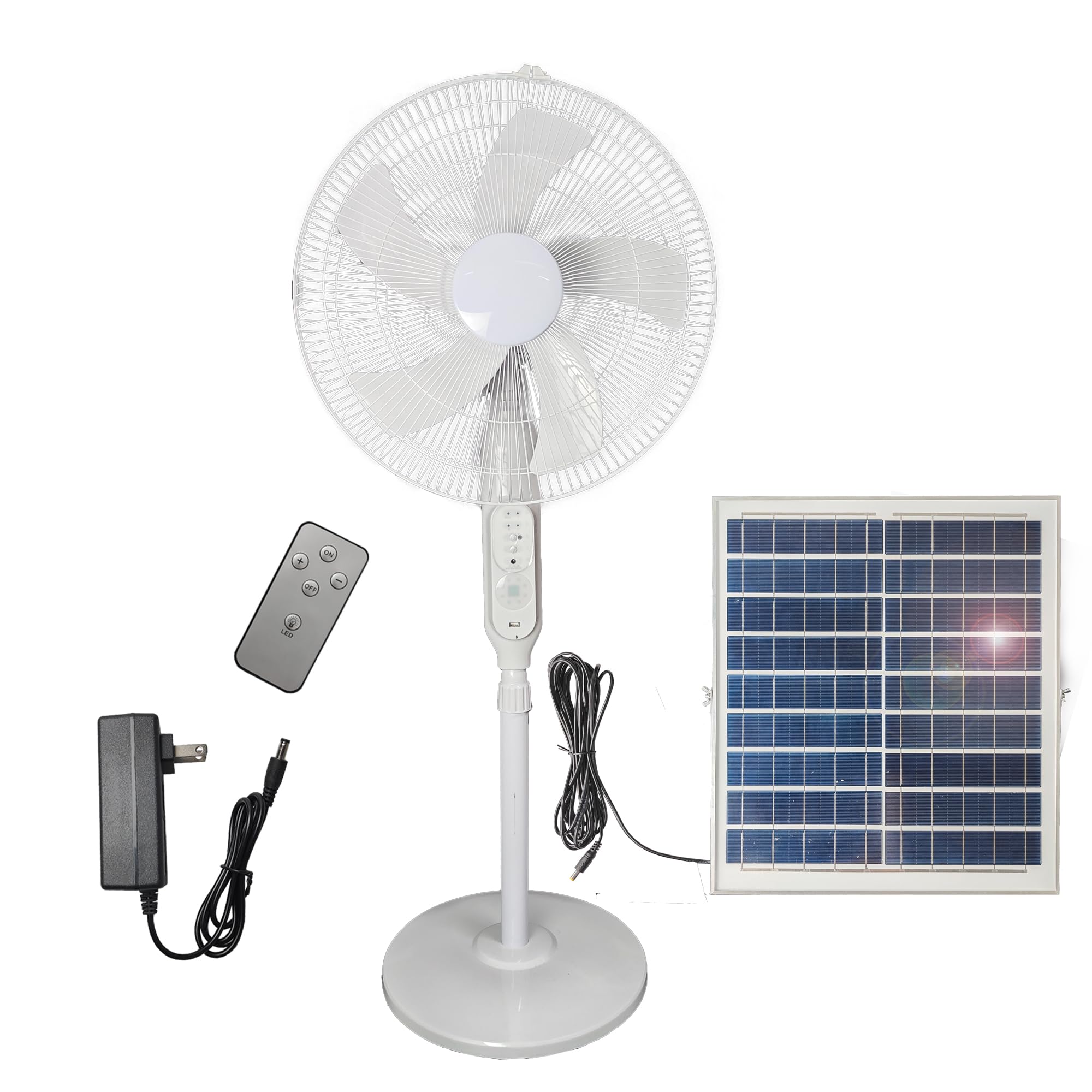 16-Inch Solar Rechargeable Oscillating Standing Fan with Remote Control - 15000mAh Battery, Adjustable Height - Perfect for Bedroom, Office, Patio, Camping & Outdoor Activities