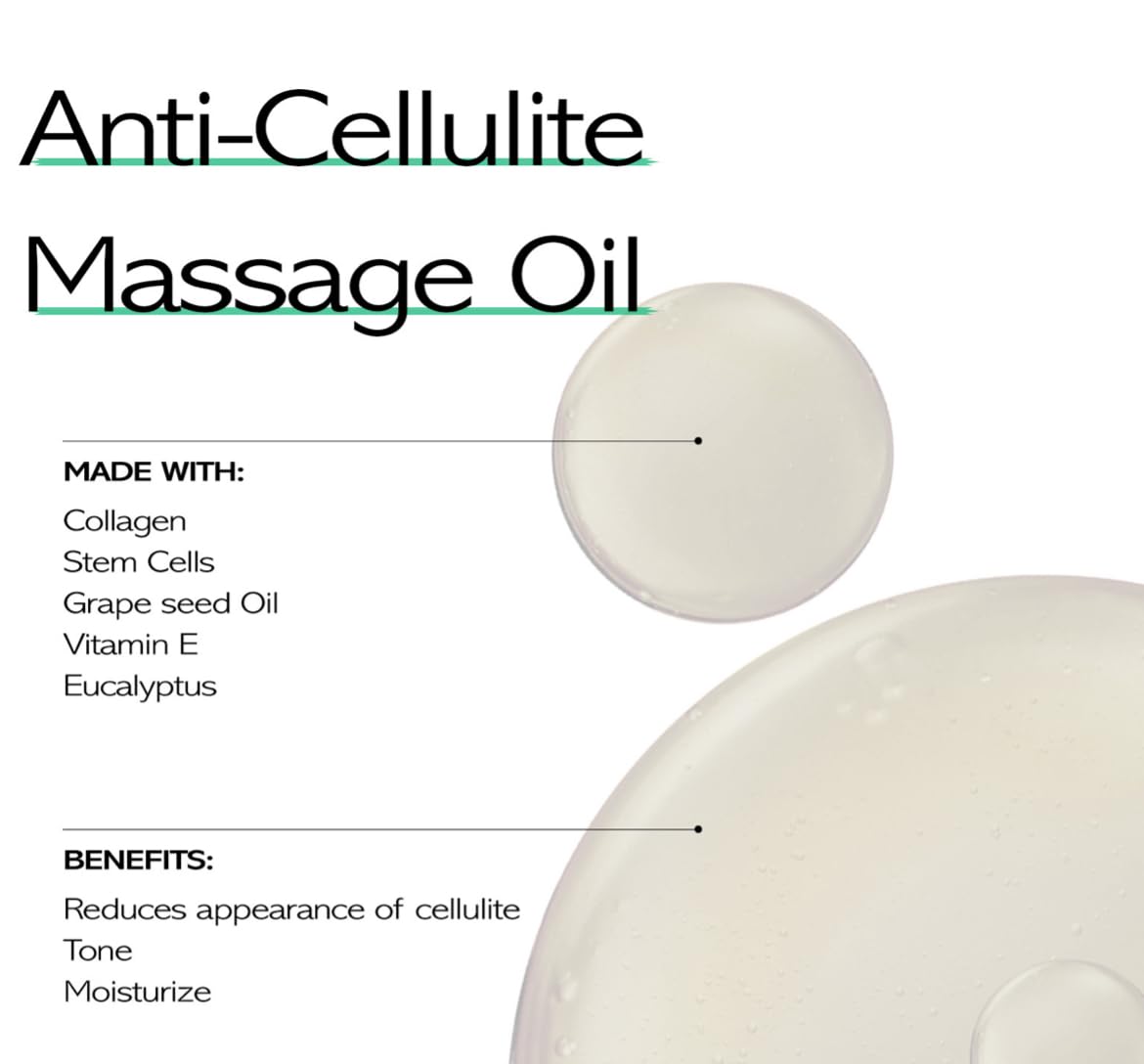 Best Anti-Cellulite Massage Body Oil for Firming & Smoothing Skin - Natural Slimming Treatment for Thighs, Hips & Stomach - Perfect for Post-Workout Recovery & Spa Nights