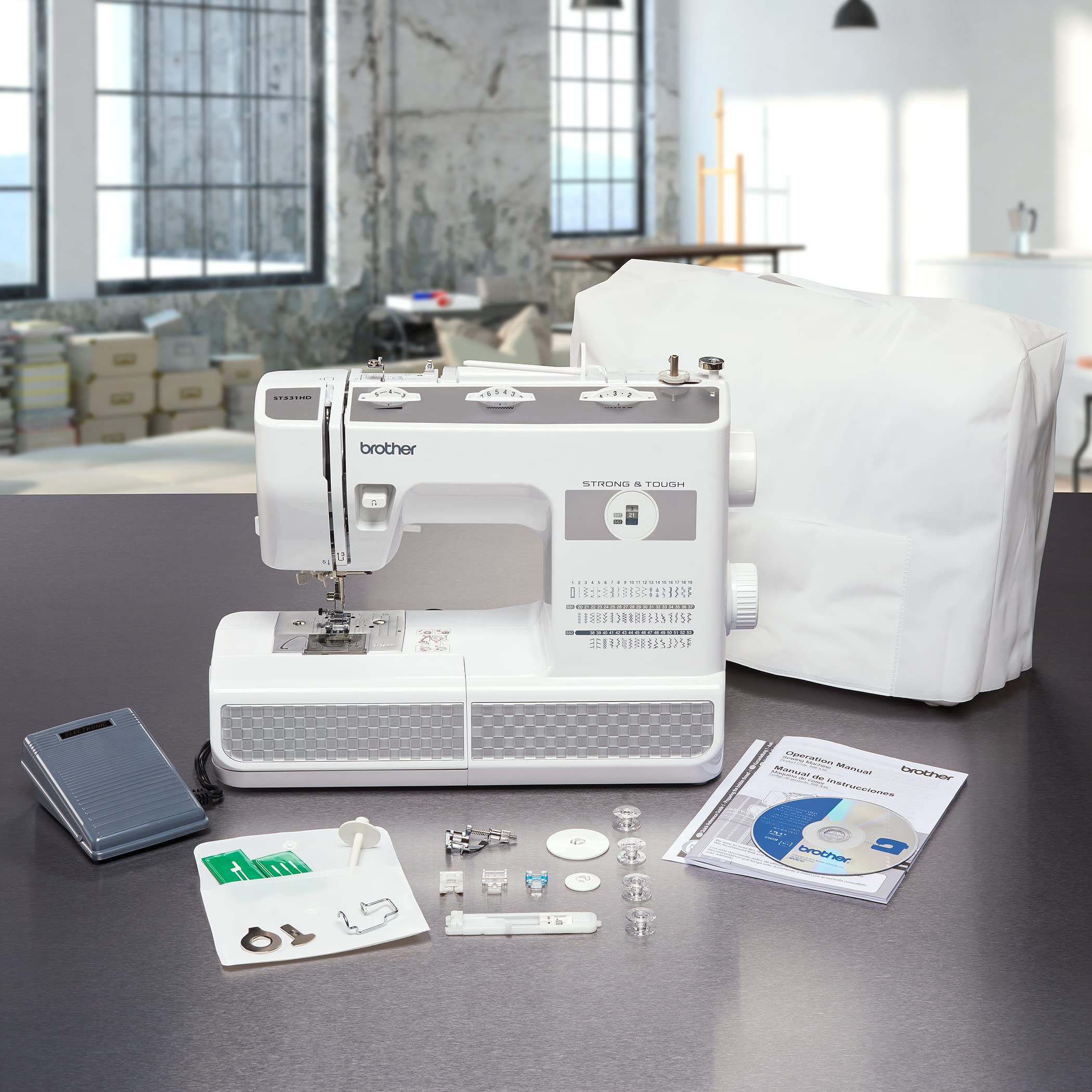 Brother ST531HD Heavy Duty Sewing Machine - 53 Built-in Stitches, Finger Guard, 16x8x12 Inch Compact Size | Perfect for Home DIY, Quilting, Garment Repair & Craft Projects