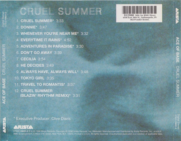 Ace of Base - Cruel Summer CD Album (Club Edition, BMG) - NM or M Condition - Perfect for 90s Music Collectors & Summer Playlists