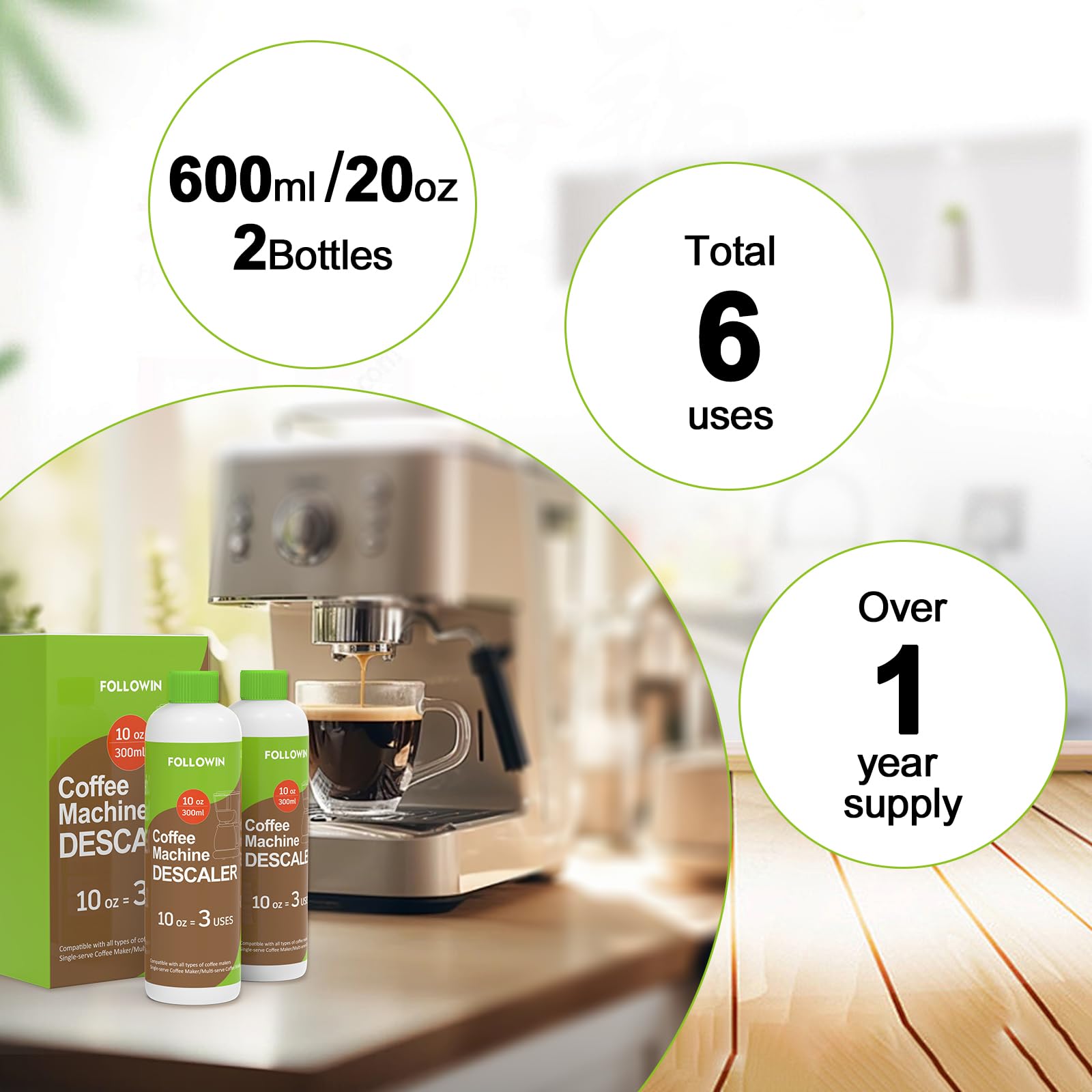 Premium Espresso Machine Cleaner & Descaler - 2 Pack (6 Uses) | Coffee Maker Cleaning Solution for Keurig, Nespresso & Drip Coffee Machines | Perfect for Home & Office Use