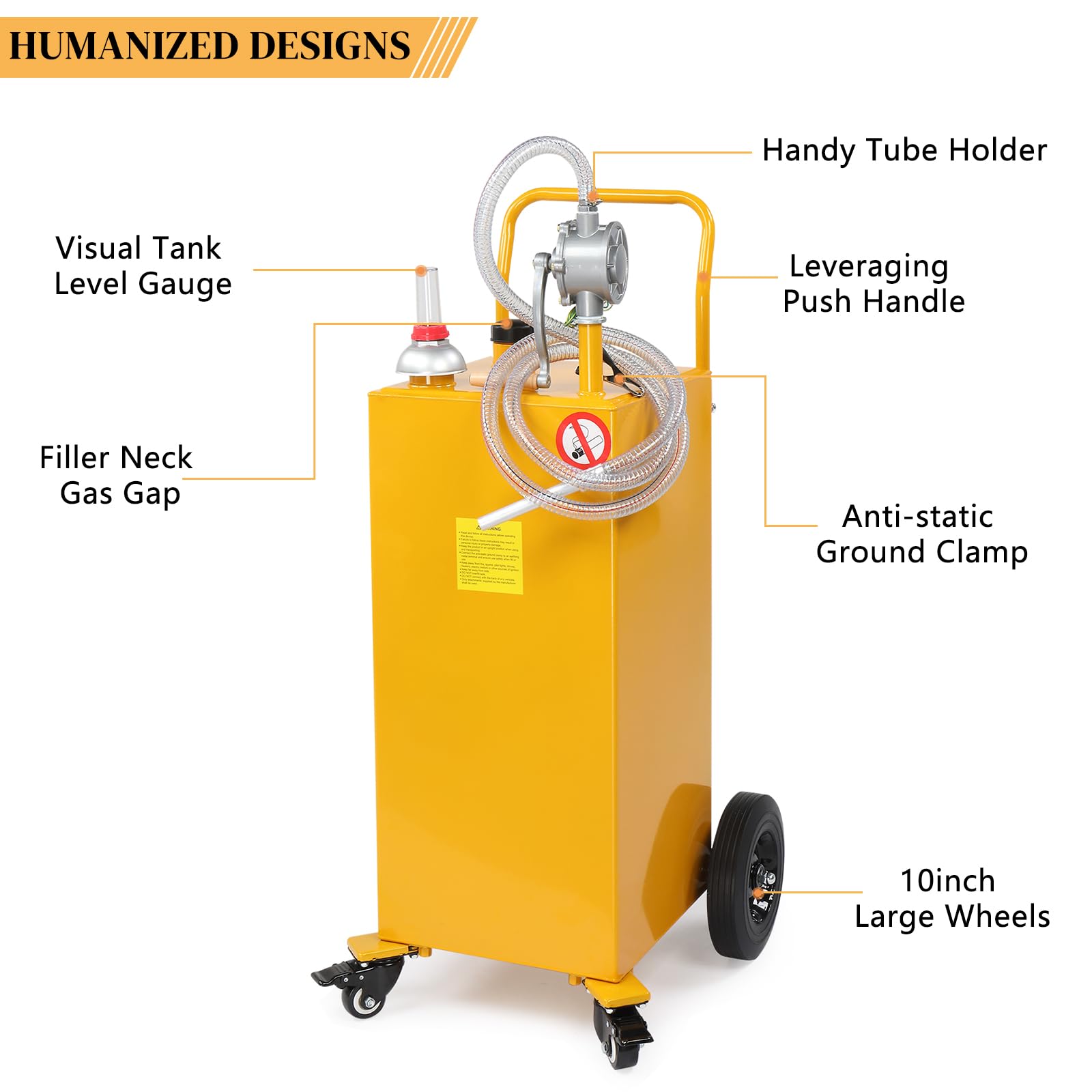 AutoForever 30-Gallon Oil Transfer Tank - Heavy Duty Diesel Fuel & Kerosene Storage Container with Flat-Free Solid Rubber Wheels - Perfect for Boats, ATVs, Cars, Motorcycles & Farm Equipment - Yellow