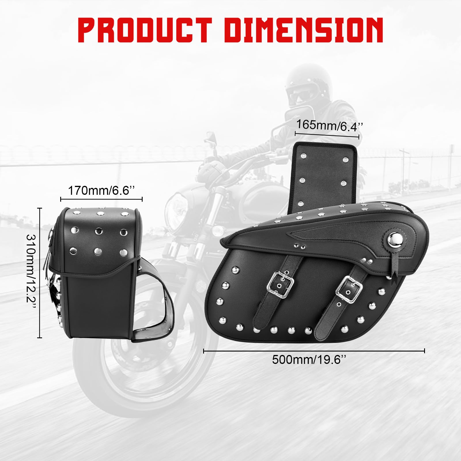 INNOGLOW Motorcycle Saddlebags - 2PCS Synthetic Leather Side Bags with Rivets, Waterproof Tool Storage for Harley, Kawasaki, Suzuki, Ducati Cruiser & Bobber - Perfect for Road Trips, Commuting & Adventure Riding