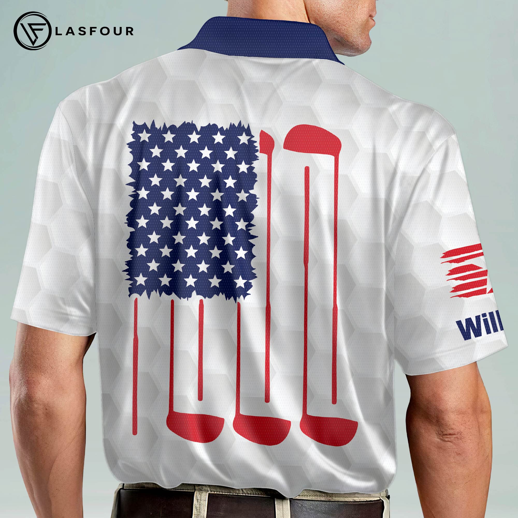 LASFOUR Custom American Flag Golf Polo Shirt for Men - Moisture Wicking Quick Dry Performance Fabric, UV Protection, Breathable Short Sleeve Golf Shirts - Perfect for Golf Tournaments, 4th of July Events & Patriotic Outfits