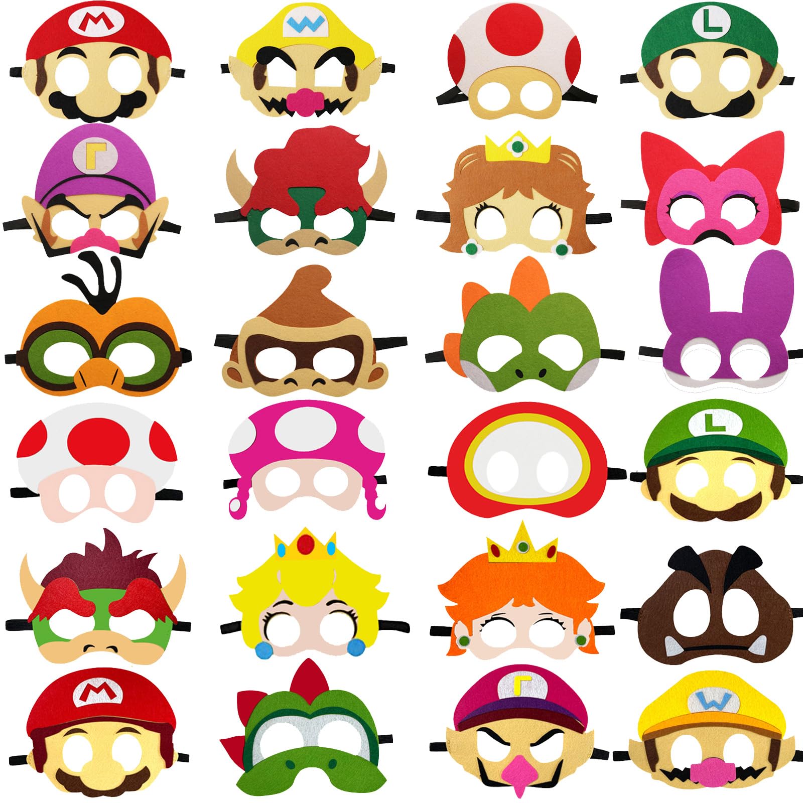 DOEA 24 Pack Kids Party Masks - Cartoon Game Video Themed Party Decorations, Birthday Photo Props, Cosplay Costume Accessories for Boys & Girls - Perfect for Halloween, Birthday Parties, Themed Events & Dress-Up Play