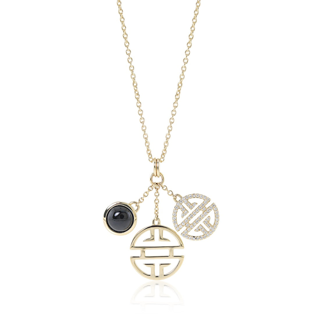 Exquisite Jade & Diamond Triple Charm Pendant Necklace - Elegant Jewelry Gift for Women | Perfect for Weddings, Anniversaries & Special Occasions