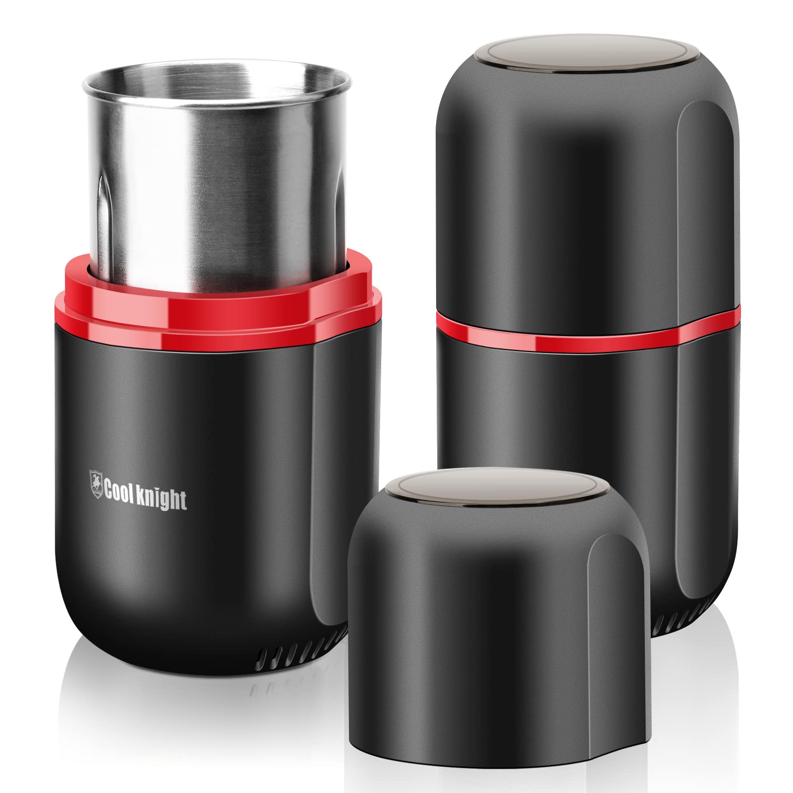 COOL KNIGHT Electric Herb Grinder - Large Capacity Fast Grinding for Spices, Herbs & Coffee with Pollen Catcher - 7.5 Inch Black - Perfect for Kitchen, Camping & Travel Use