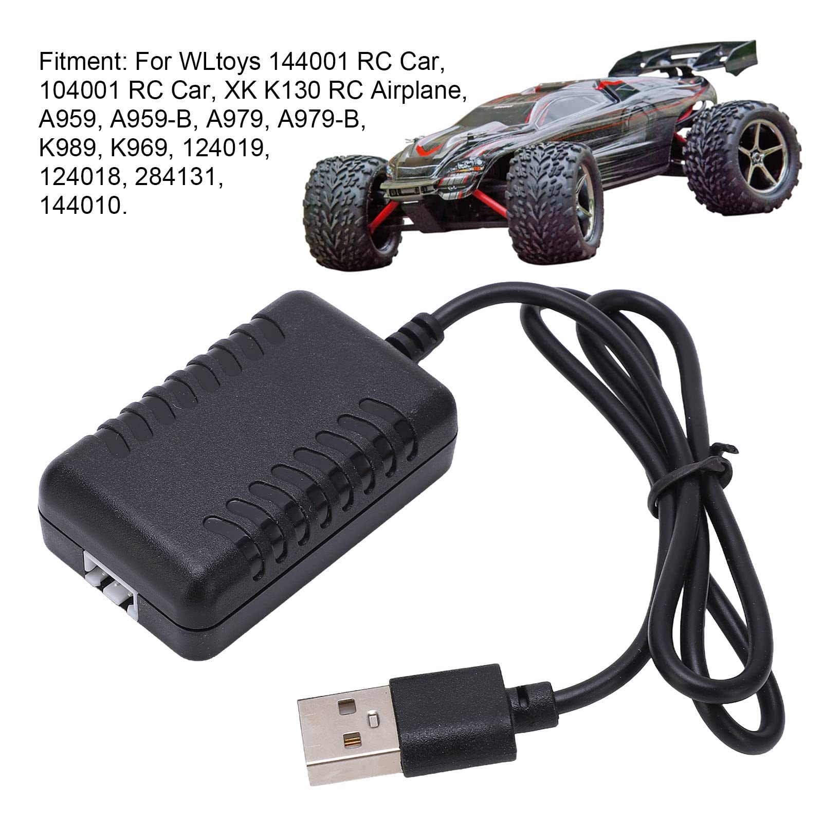 7.4V 2000mAh RC Battery Charger with USB Cable - Fast Charging Accessory for WLtoys 144001/104001 Remote Control Cars - Perfect for Racing, Off-Road & Hobby Use