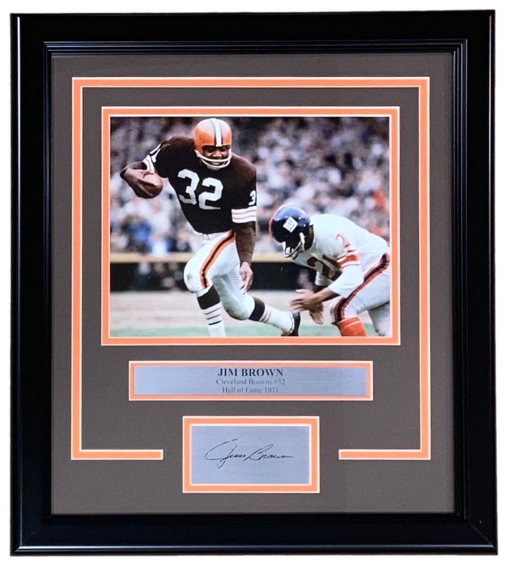 Jim Brown Autographed 8x10 Cleveland Browns Framed Photo with Laser Engraved Signature - Perfect for Sports Memorabilia Collectors and Browns Fans Home Decor
