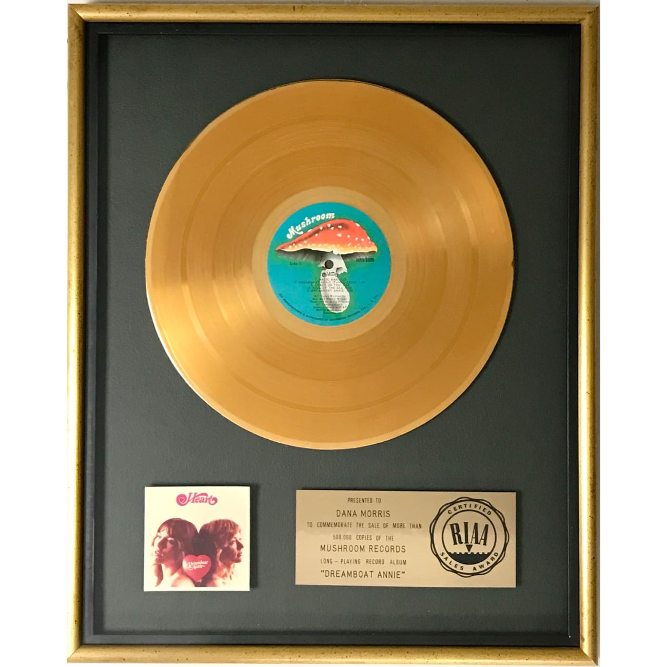 Heart Dreamboat Annie RIAA Gold Album Award - Vintage Music Collectible for Fans & Home Decor - Perfect for Music Lovers, Gift Ideas & Wall Display