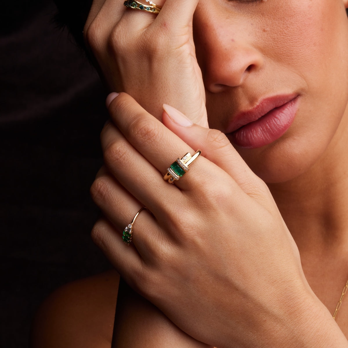 Vaulted Emerald Latch Ring - Elegant Green Gemstone Statement Jewelry for Women | Perfect for Weddings, Parties & Special Occasions