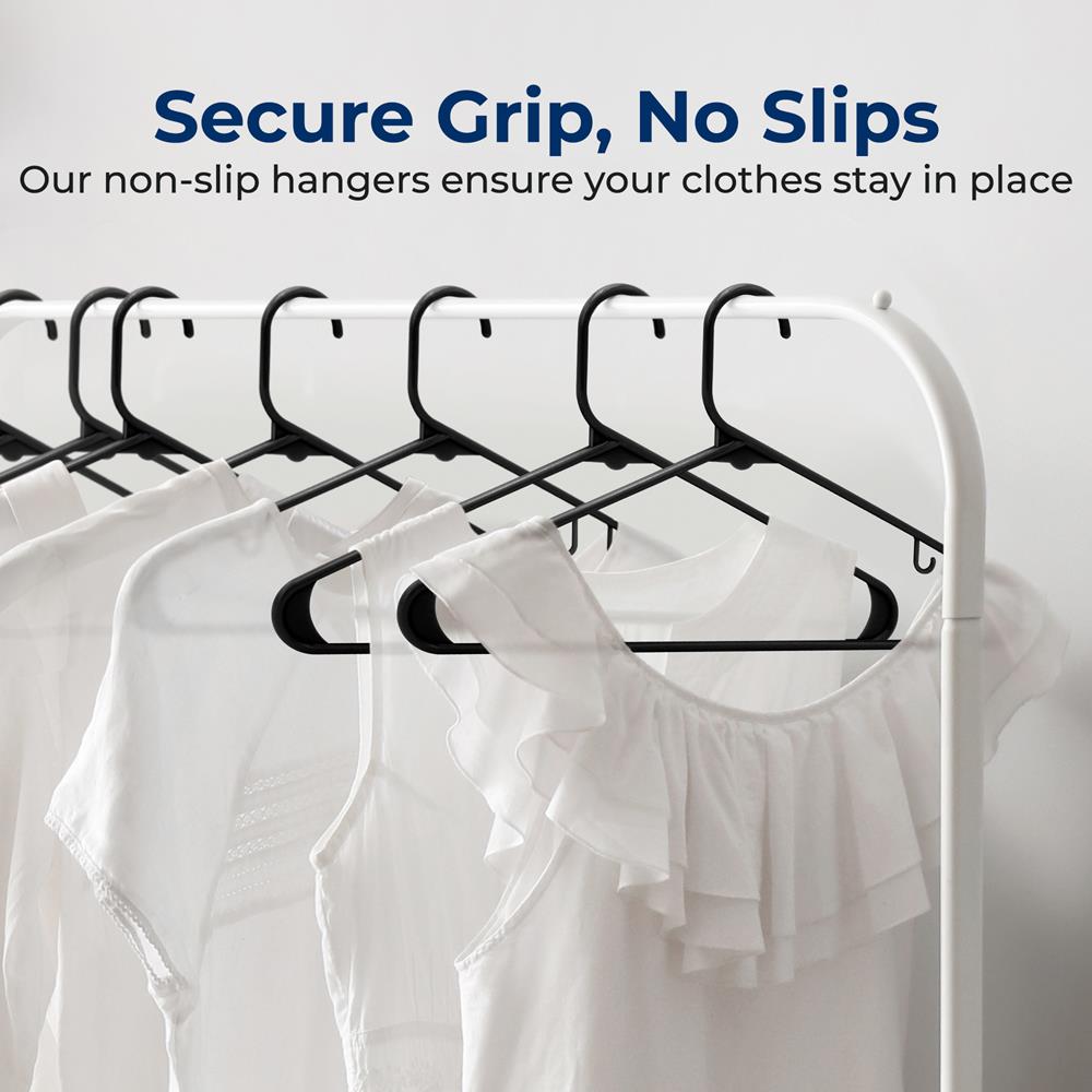 SereneLife Premium 10 Pack Plastic Clothes Hangers - Lightweight & Durable Space Saving Hangers for Shirts, Sweaters, Hoodies, Dresses & Kids Clothes - Perfect for Home Closet Organization & Wardrobe Storage (Black)