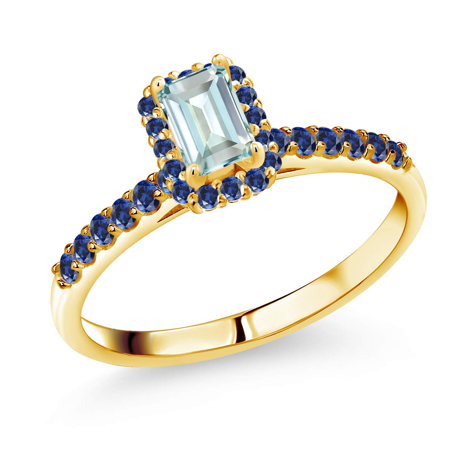 0.92 Ct Sky Blue Aquamarine & Created Sapphire 10K Yellow Gold Ring for Women | Elegant Gemstone Jewelry for Engagement, Wedding & Special Occasions