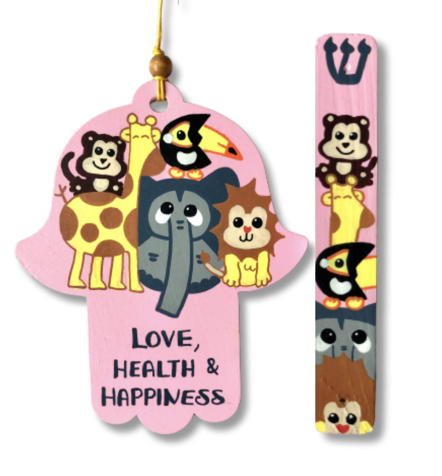 Jewish Baby Gift Set - Hamsa & Mezuzah with Kosher Scroll, Zoo Animal Design for Girls - Perfect for Naming Ceremonies, Brit Milah & Newborn Blessings