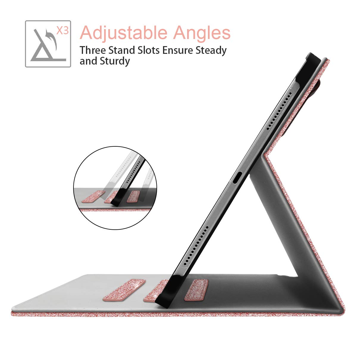 Premium Slim Glitter Sparkle PU Leather Hard PC Stand Smart Cover Case for iPad Air 11 Inch (2024) & iPad Pro 11 Inch (2022/2021/2020/2018) & iPad Air 10.9 Inch (6th/5th/4th Gen) - Rose Gold | Protective Stylish Cover for Work, School & Travel