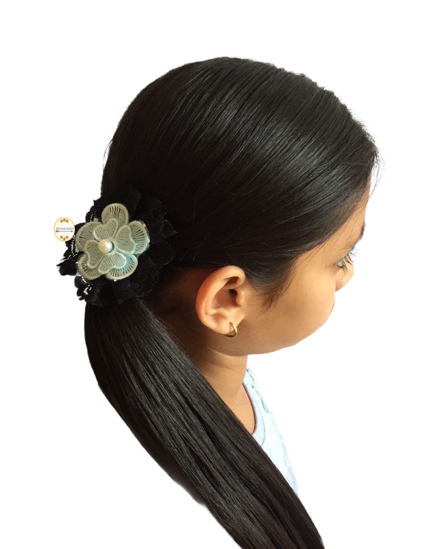 Hand on Hands Lace Ponytail Hair Bands for Baby Girls - Soft Blue Hair Accessories for Toddlers & Infants - Perfect for Parties, Photos & Everyday Wear