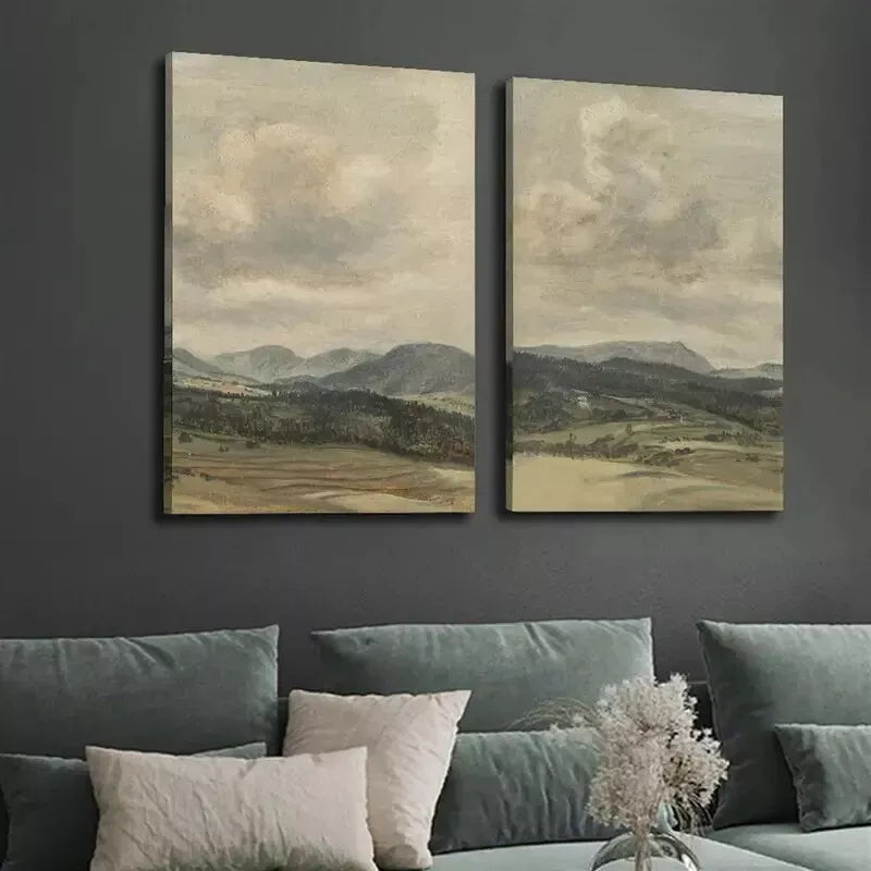 2pcs Vintage Countryside Oil Painting Wall Art - 50x75cm Framed Canvas Prints, High Quality Australian Made Ready to Hang - Perfect for Living Room, Bedroom & Office Decor