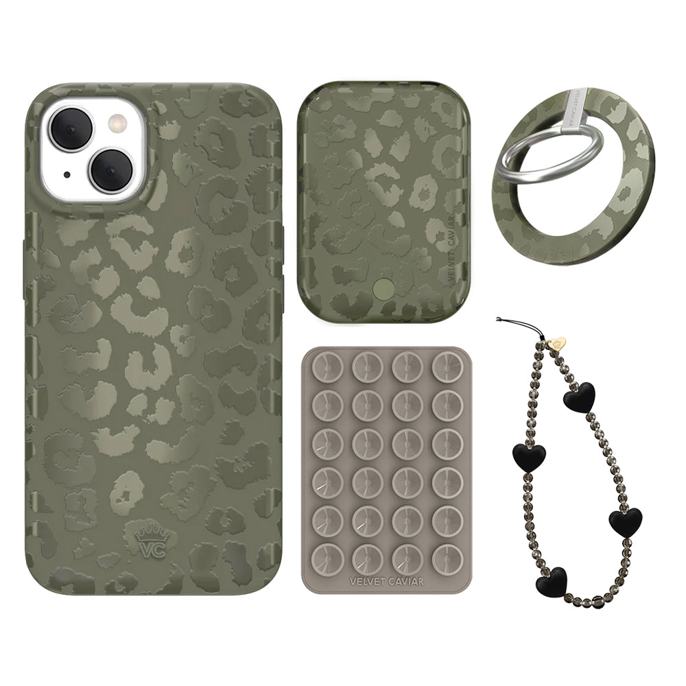Olive Leopard Print iPhone Case with Grip - Stylish & Protective Phone Cover for iPhone 13/14/15 Pro Max - Perfect for Daily Use, Travel, and Work