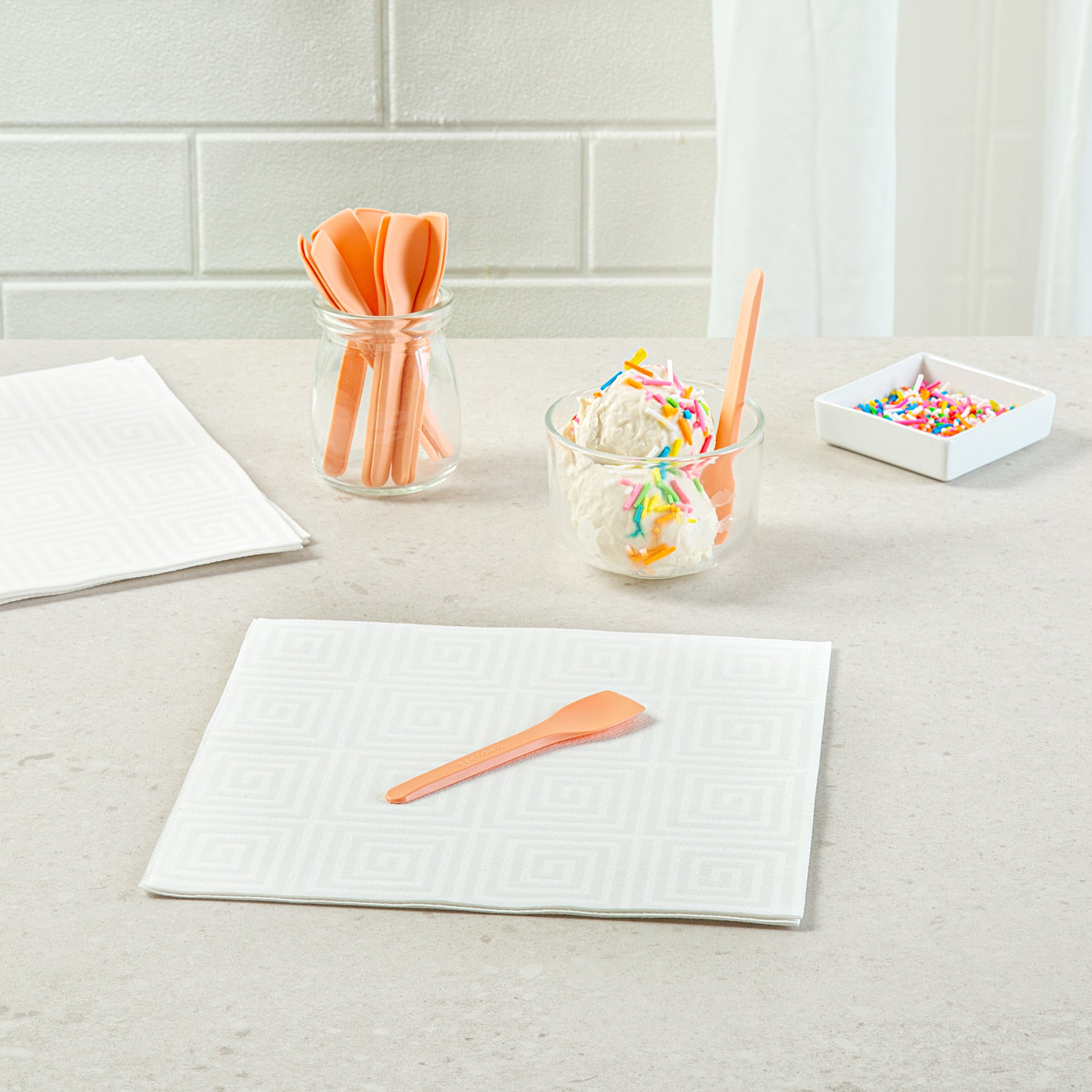 Eco-Friendly Compostable CPLA Plastic Ice Cream Spoons - Heat Resistant, 100-Pack | Perfect for Parties, Picnics & Dessert Shops