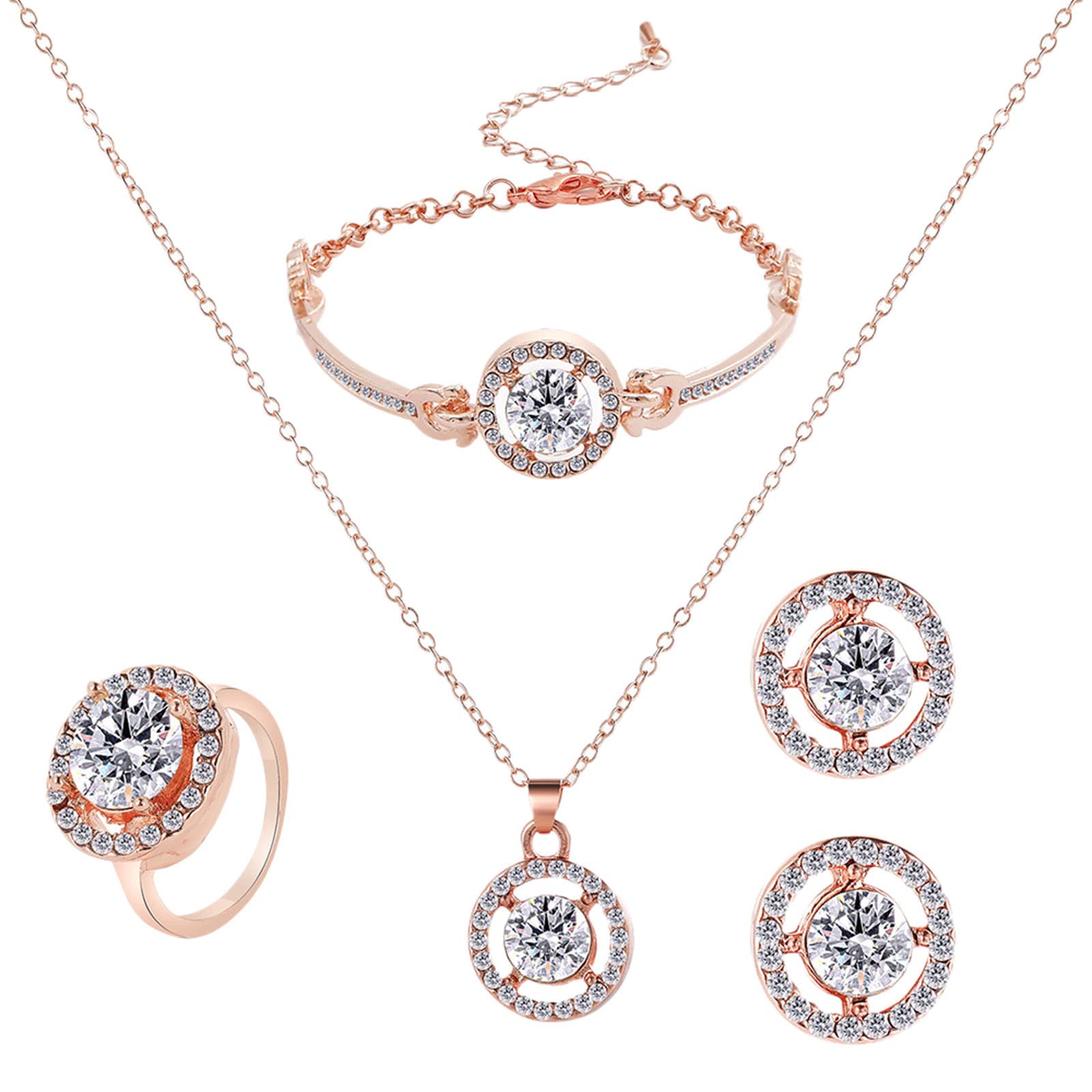 Elegant Women's Jewelry Set - Ring, Pendant, Stud Earrings & Necklace in Red | Perfect for Parties, Weddings & Special Occasions | One Size Fits Most
