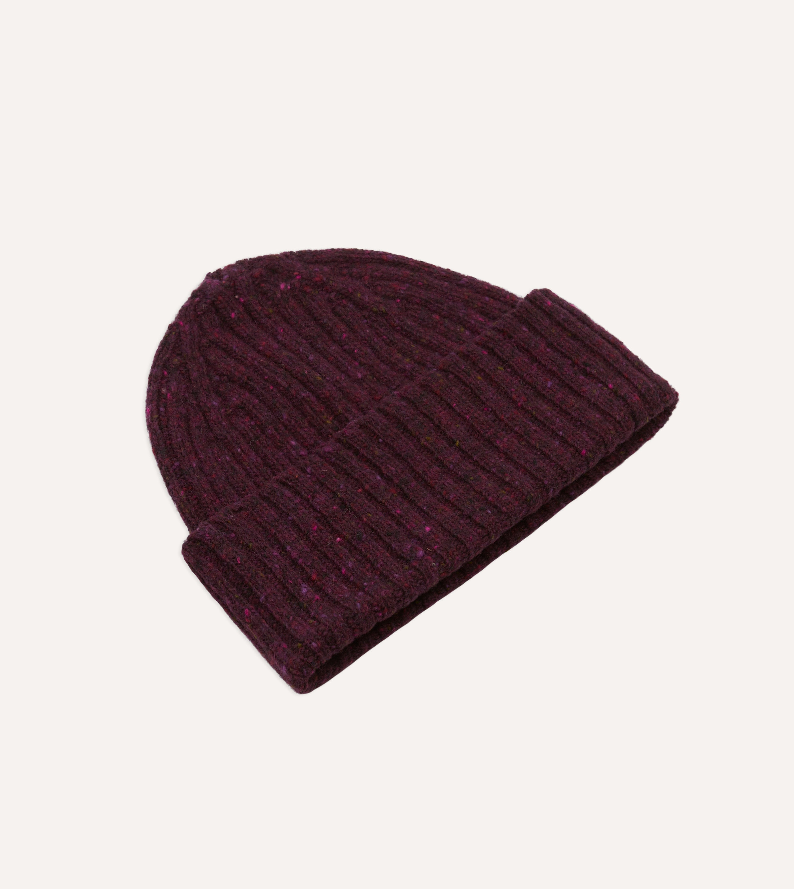 Warm Purple Donegal Ribbed Merino Wool Knit Beanie Hat for Men & Women - Winter Outdoor Hiking Skiing Snow Sports Accessory