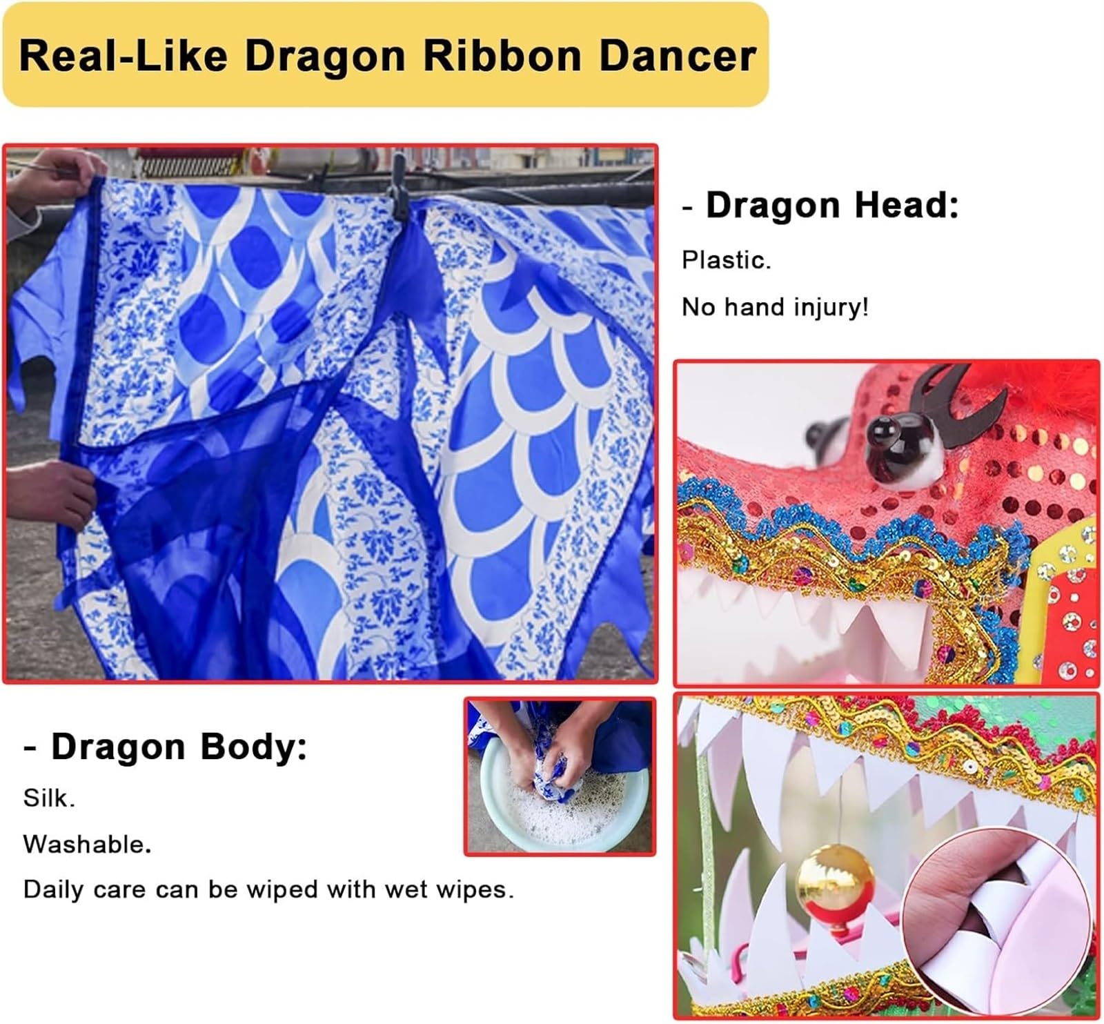 3D Dragon Ribbon Streamer - Washable Silk Dance Ribbon for Gymnastics, Cheerleading & Outdoor Games - 8m/10m Long Spinning Ribbon Dancer - Perfect for Performances, Practice & Kids Play