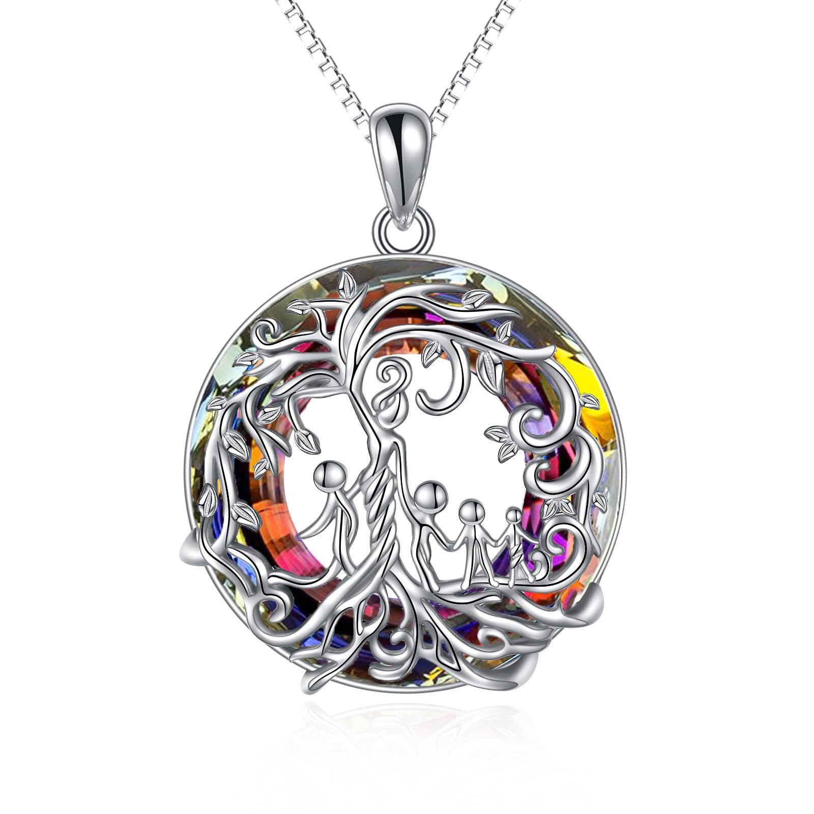 TOUPOP Sterling Silver Family Tree Necklace for Mom, Daughter, Son - 925 Silver Crystal Jewelry Gift for Mother's Day, Birthday, Grandma | Perfect for Family Reunions, Special Occasions & Heartfelt Moments