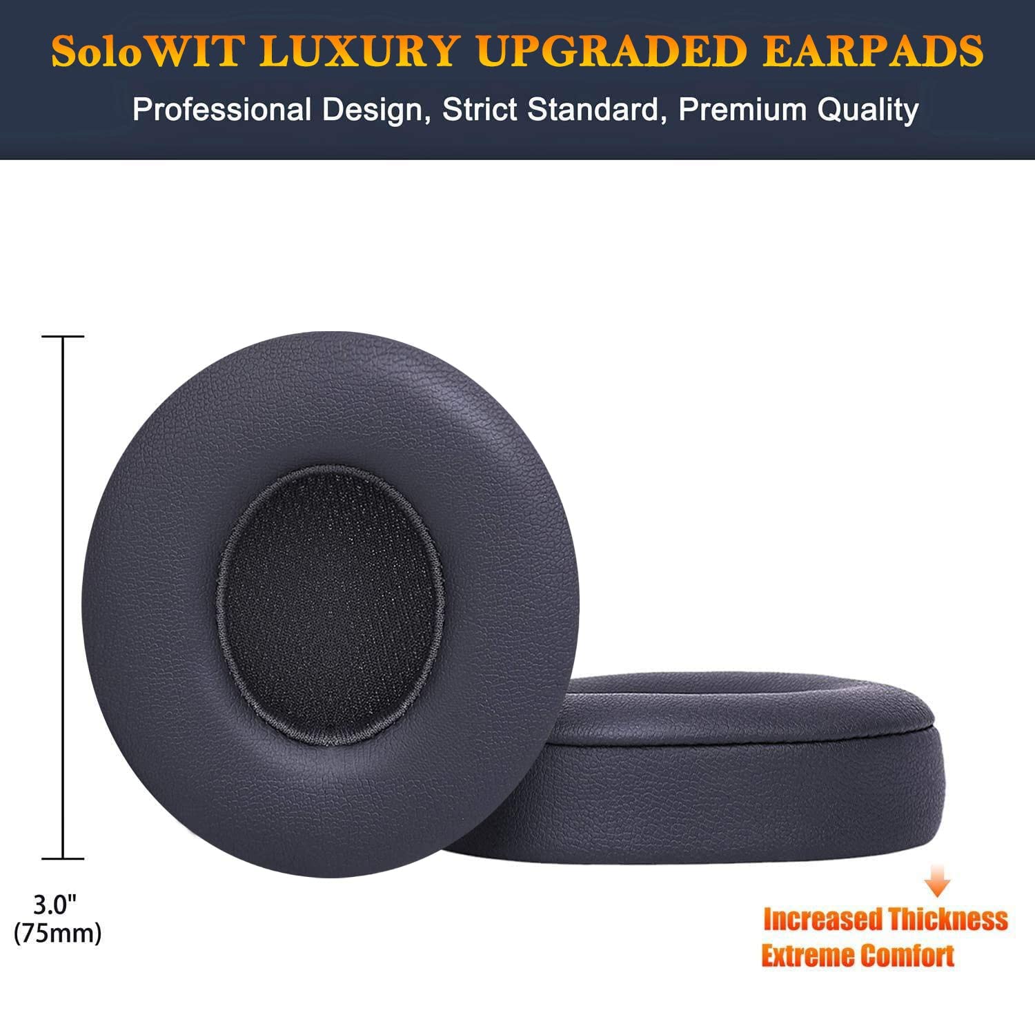 SoloWIT® Replacement Ear Pads Cushions for Beats Solo 2 & Solo 3 Wireless On-Ear Headphones - Premium Protein Leather, Enhanced Adhesive, Noise Isolating Memory Foam (Titanium) - Perfect for Travel, Workouts & Daily Commuting