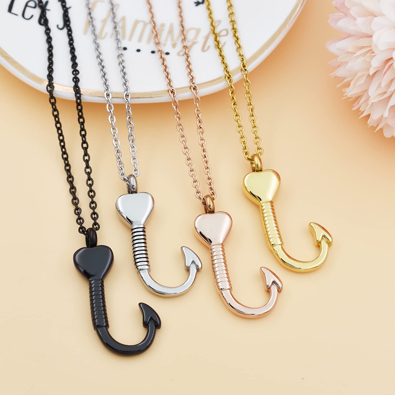 316L Stainless Steel Fish Hook Memorial Pendant - Cremation Jewelry for Ashes Keepsake - Unisex Outdoor Memorial Gift