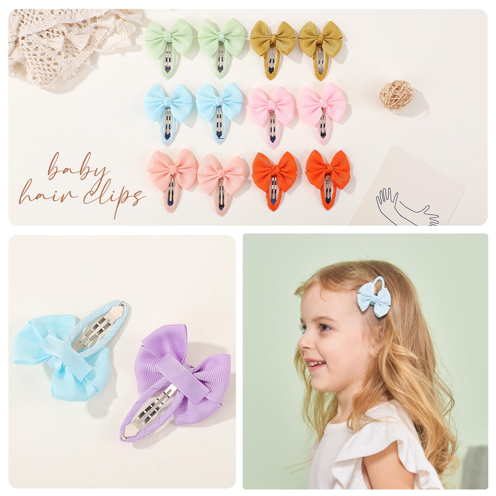 40PCS Snap Hair Bows Clips with Grosgrain Ribbon for Girls - 2 Inch Hair Accessories for Kids and Teens - Perfect for School, Parties, and Everyday Style