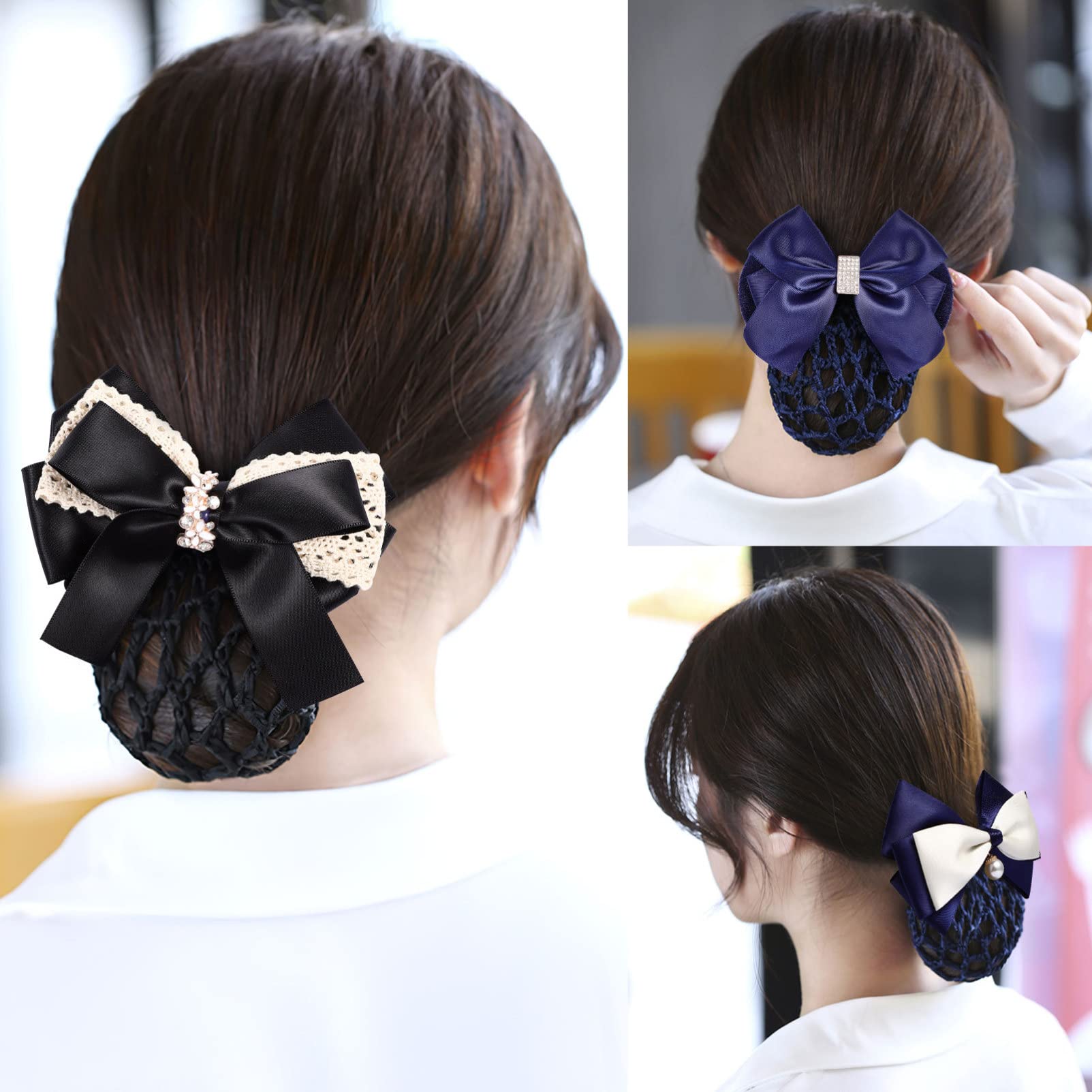 Beaupretty 3-Piece Women's Hair Bun Cover Set - Snood Hair Nets, Bowknot Hair Clips & Bun Covers for Girls & Ladies | Perfect for Weddings, Parties, Prom & Daily Styling