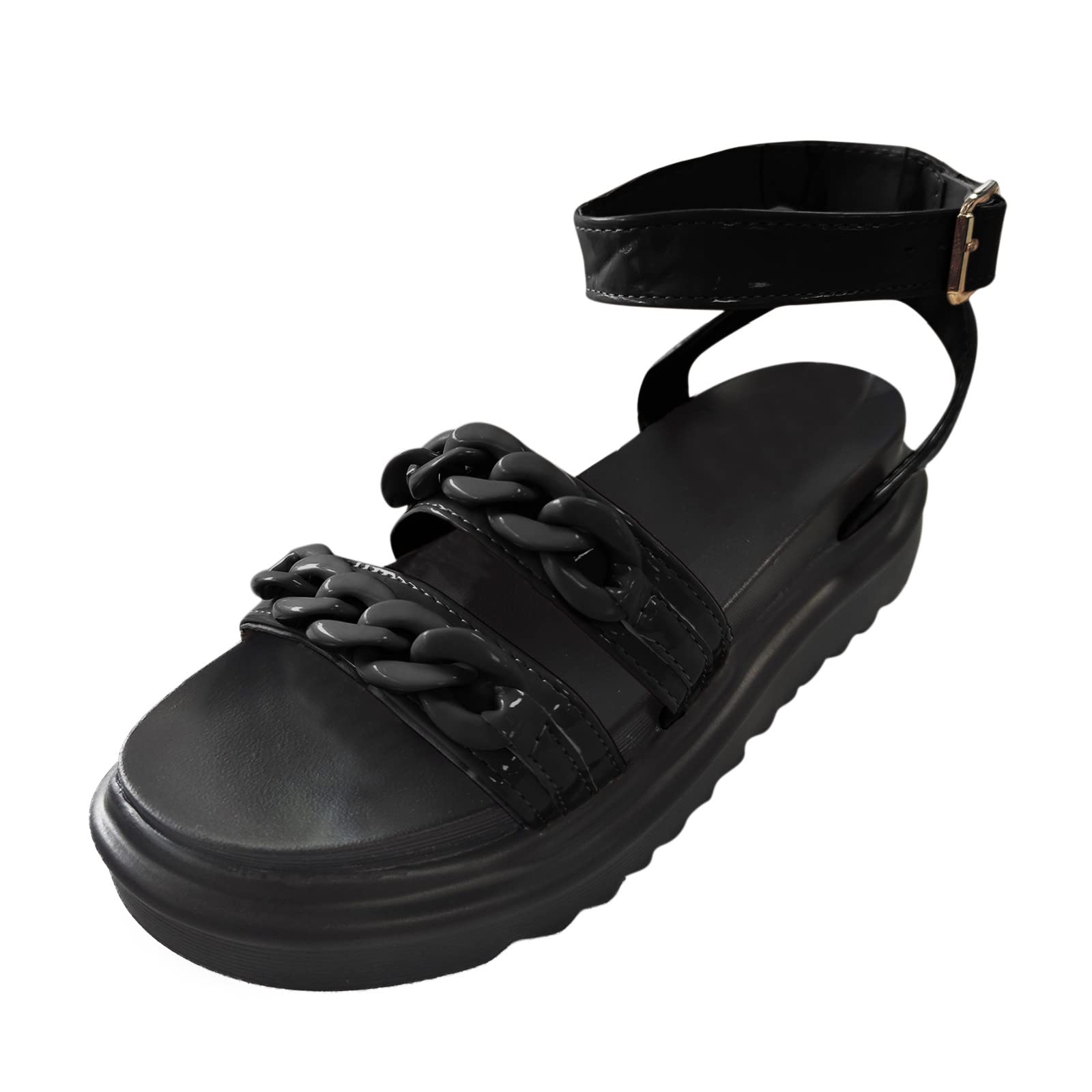 Women's Platform Sandals with Open Toe, Adjustable Straps & Button Details - Comfortable Summer Walking Shoes for Beach, Vacation & Casual Outfits