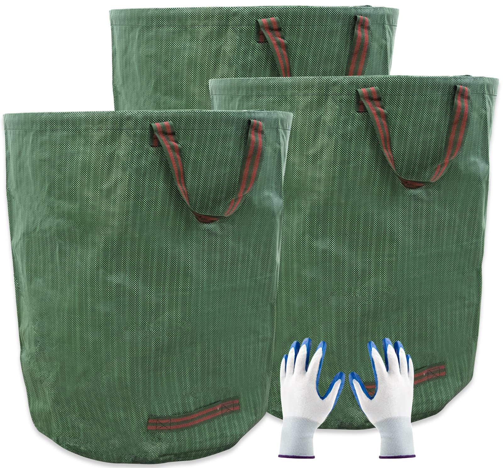 72 Gallon Heavy Duty Collapsible Reusable Garden Waste Bags - 3 Pack with Free Gardening Gloves | Lawn, Yard, Leaf & Debris Collection | Perfect for Composting, Landscaping & Outdoor Cleanup