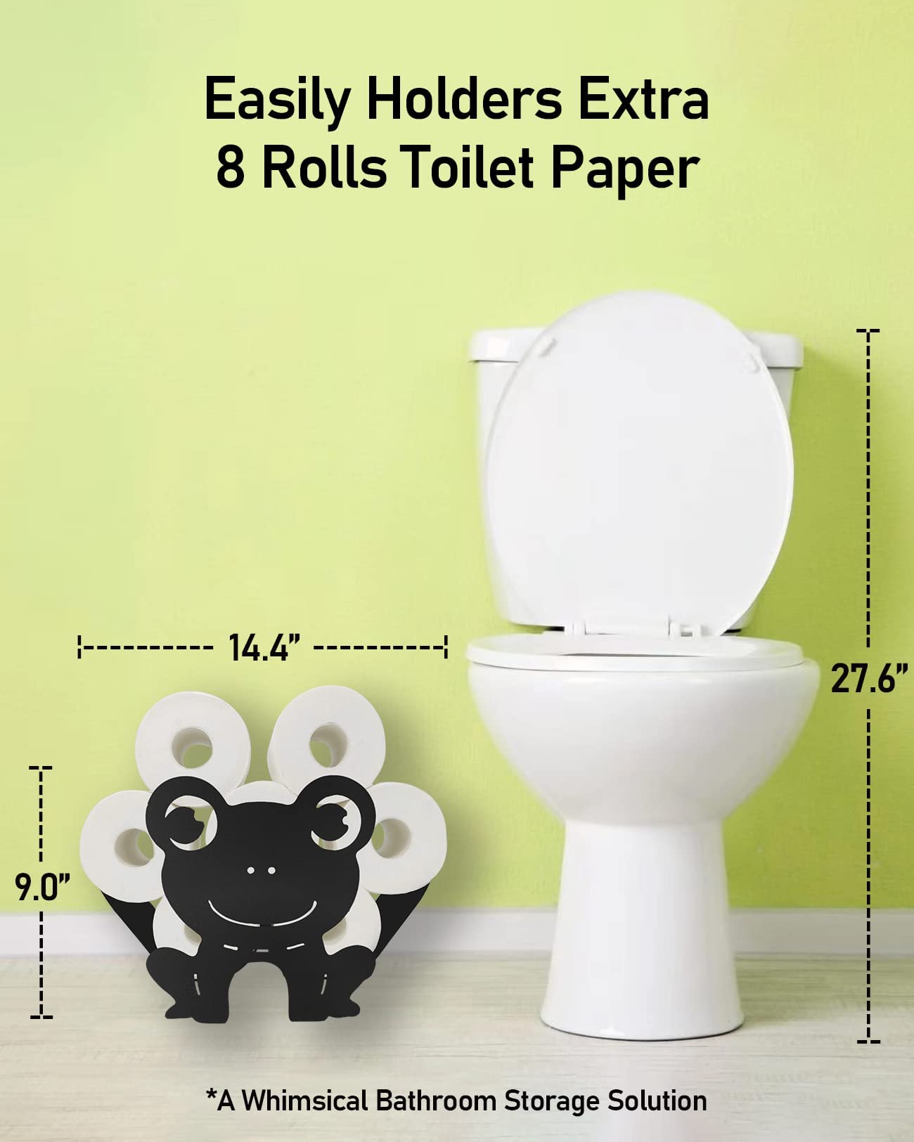 Funny Frog Toilet Paper Holder Stand - Metal Bathroom Tissue Storage with 8 Roll Capacity - Animal Black Toilet Paper Basket for Home, Kitchen & Bathroom Decor - Perfect for Frog-Themed Bathrooms and Unique Home Accessories