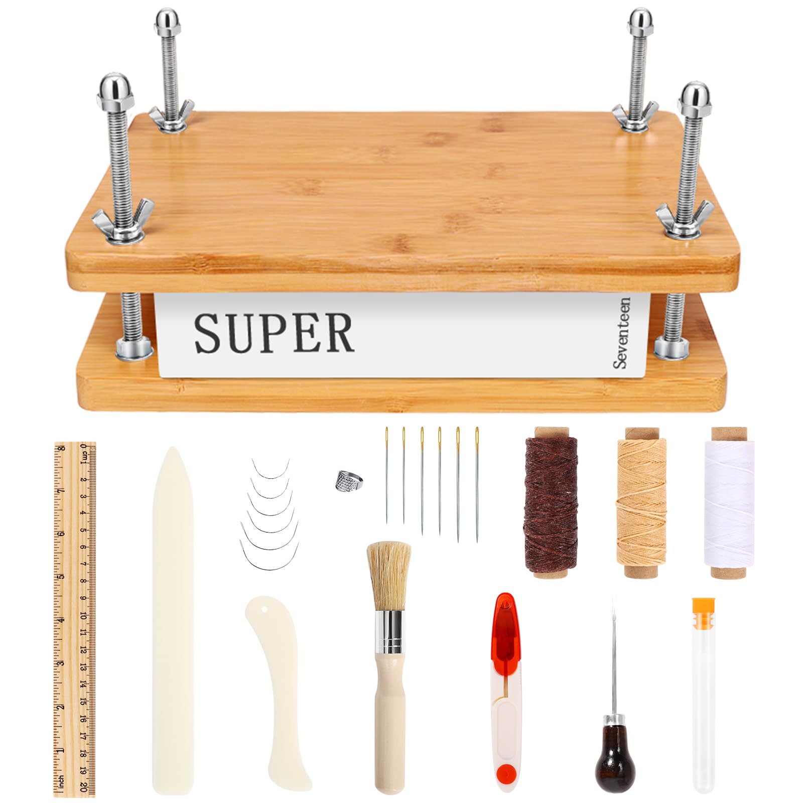 Hugestar Wooden Bamboo Book Press with 23-Piece Bookbinding Kit - 11.6 x 7.8 Inch DIY Book Press for Handmade Journals, Photo Albums & Scrapbooks - Perfect for Bookbinding, Restoration & Craft Projects