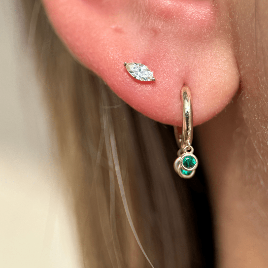 14K Solid Yellow Gold Emerald Charm Hoop Earrings - Elegant Jewelry for Women, Perfect for Parties, Weddings & Everyday Wear