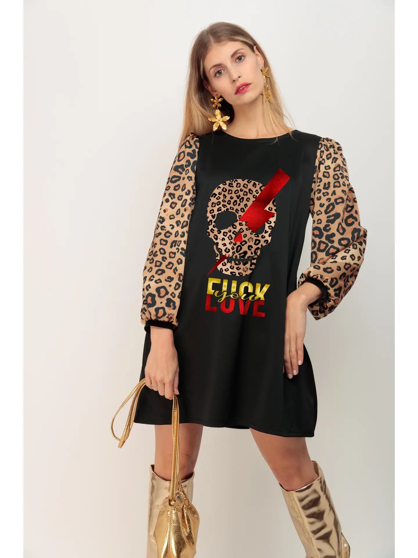Skull Rayo Puff Sleeve Robe - Bold Elegance & Animal Print - Perfect for Halloween, Gothic Fashion, and Statement Loungewear