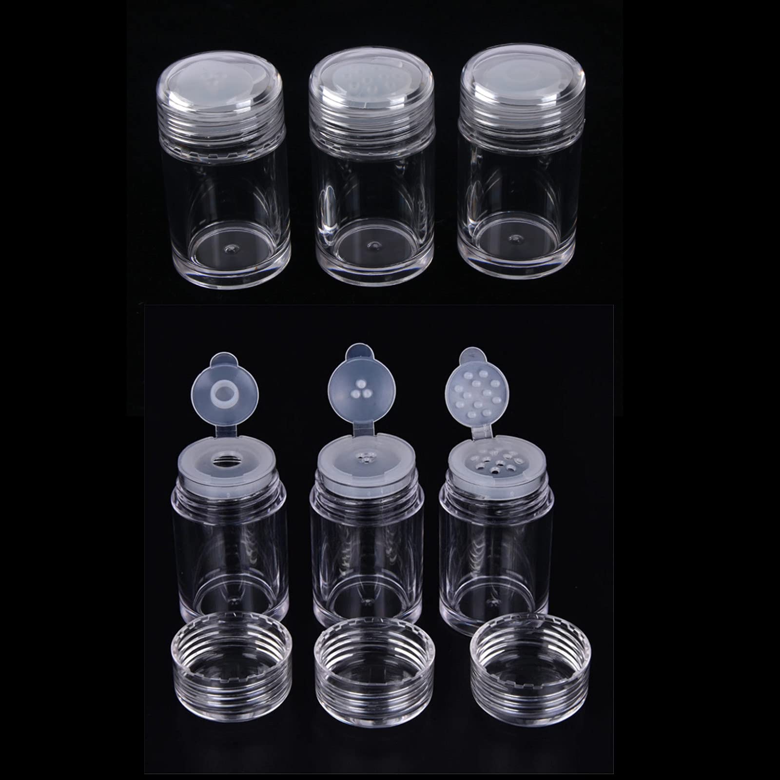 6-Pack 10ml Clear Empty Cosmetic Powder Jars - Refillable Travel Containers for Loose Powder, Glitter & Eyeshadow | Perfect for Makeup Artists & Travelers