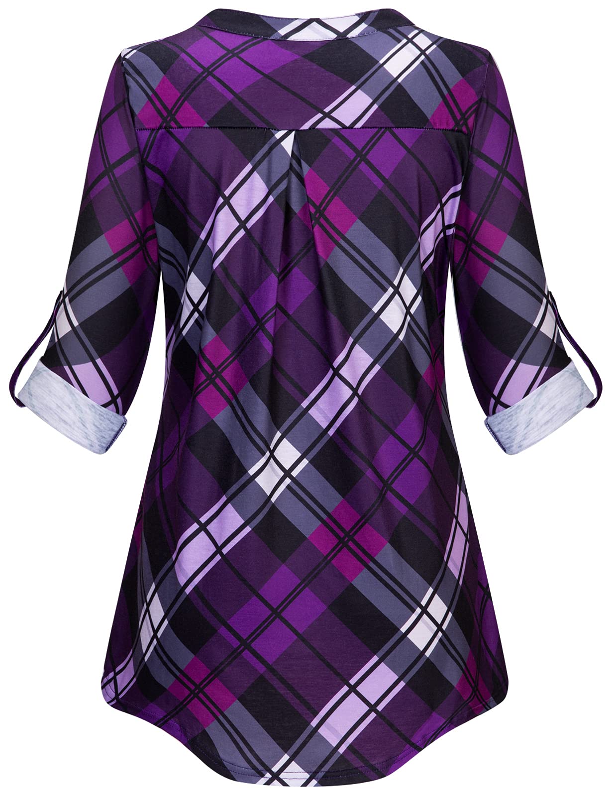 Stylish Tanst Sky Women's Casual Long Sleeve Zipped V-Neck Plaid Tunic Blouse | Perfect for Work, Office & Everyday Wear